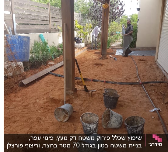 שיפוץ חצר עם דליים וכלי עבודה על אדמה